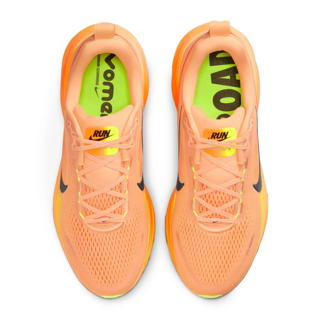 Tênis Nike Vomero 18 Masculino Laranja vista lateral com detalhes em preto e amarelo
